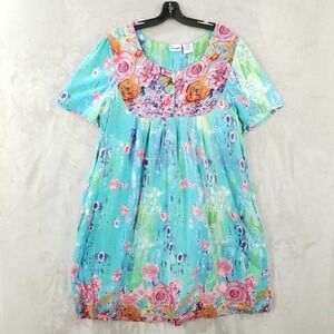 Loungees House Dress‎ Women 2X Floral 100% Cotton Pockets Leisure Comfort